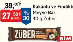 ZÜBER KAKAOLU VE FINDIKLI MEYVE BAR 40 G